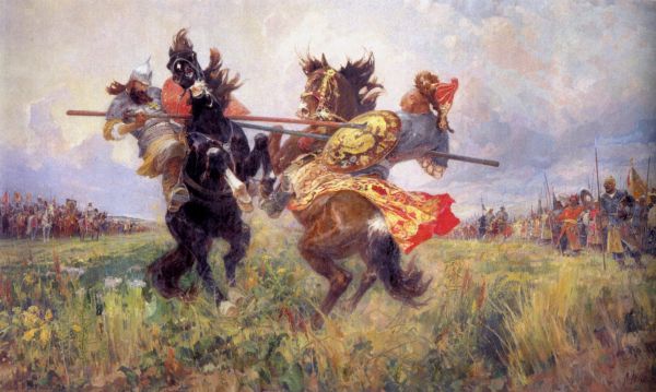 Авилов М.И. Поединок Пересвета с Челубеем (Поединок на Куликовом поле). 1943 Авилов М.И. Поединок Пересвета с Челубеем (Поединок на Куликовом поле). 1943