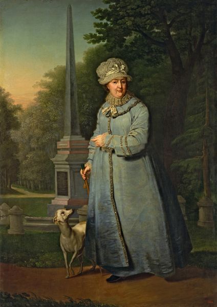 Боровиковский В.Л. Екатерина II на прогулке в Царскосельском парке (С обелиском „Румянцева победам“ на фоне). Конец 1800-х — начало 1810-х Боровиковский В.Л. Екатерина II на прогулке в Царскосельском парке (С обелиском „Румянцева победам“ на фоне). Конец 1800-х — начало 1810-х