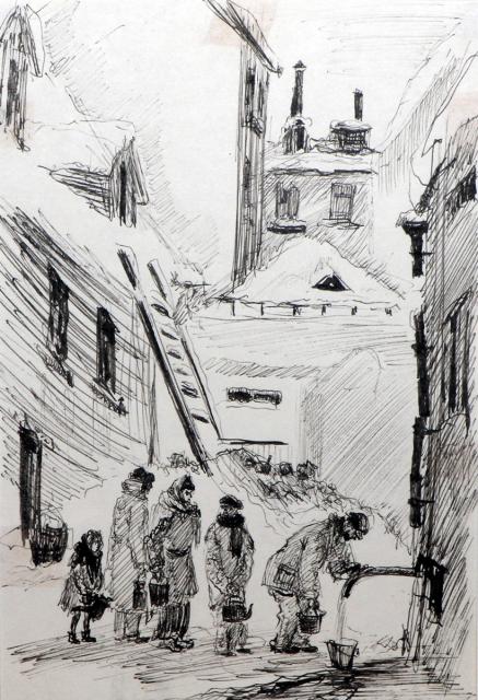 Хигер Е. Я. У колонки. Блокадные зарисовки. 1942 Хигер Е. Я. У колонки. Блокадные зарисовки. 1942