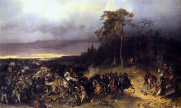 Коцебу А.Е. Сражение русских со шведами при деревне Лесной 28 октября 1708 года. 1870
